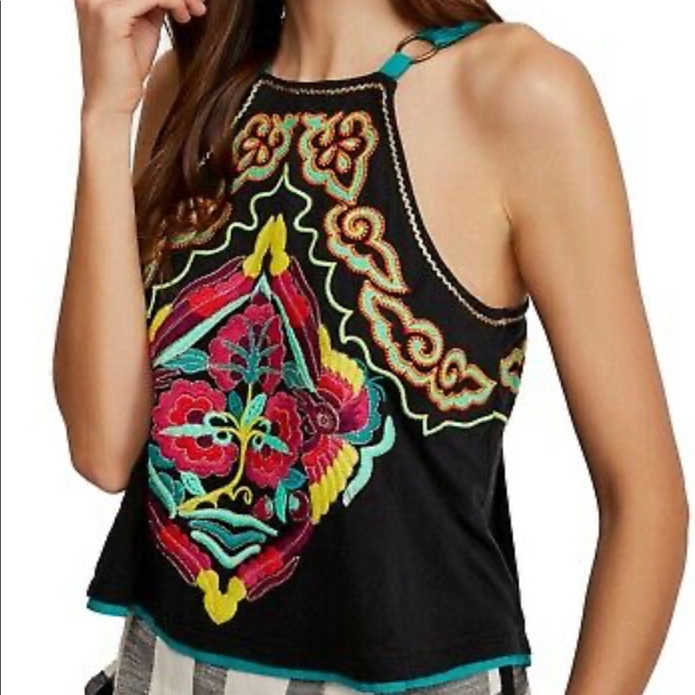 Free People knit embroidered top